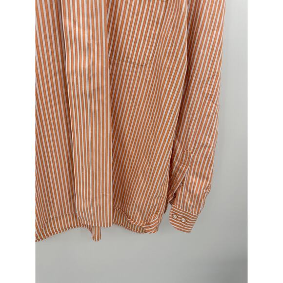 IZOD 80's 2 Ply Cotton Orange White Striped Cotton Dress Shirt Men's Size Large - Picture 3 of 7